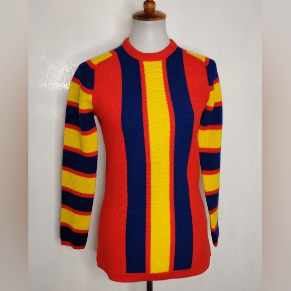 VINTAGE RED BLUE & YELLOW WHITE STAGE SWEATER - Picture 8 of 8